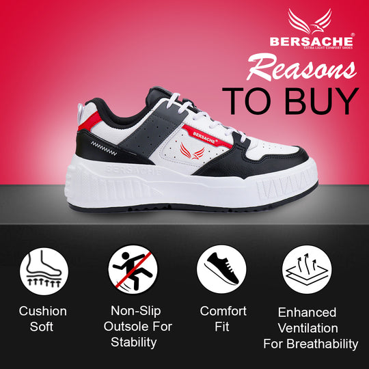 Bersache Lightweight Sports Running Shoes For Men Light ( Black& Red -8050)