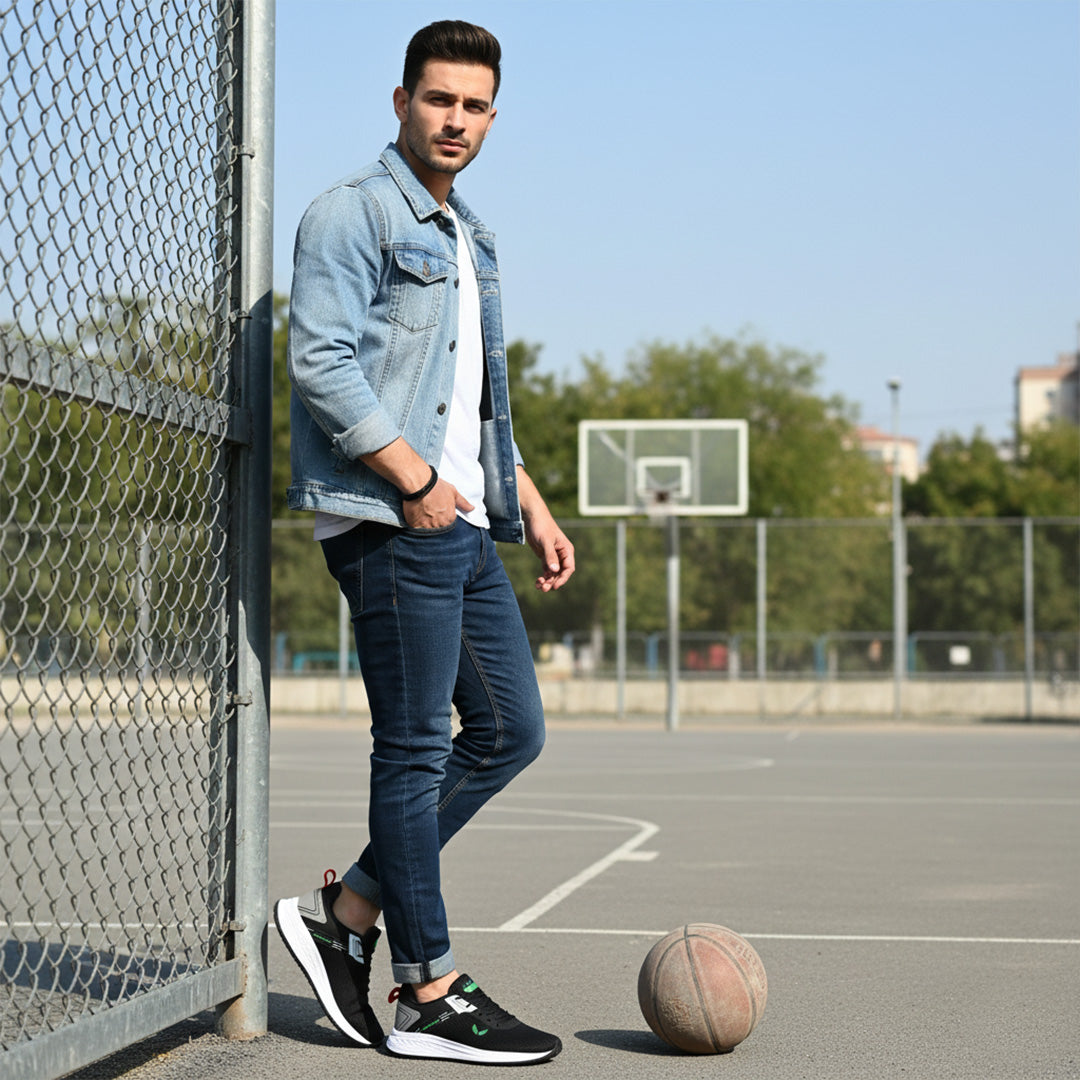 Bersache Lightweight Casual Sneaker Shoes For Men (Black-8092)