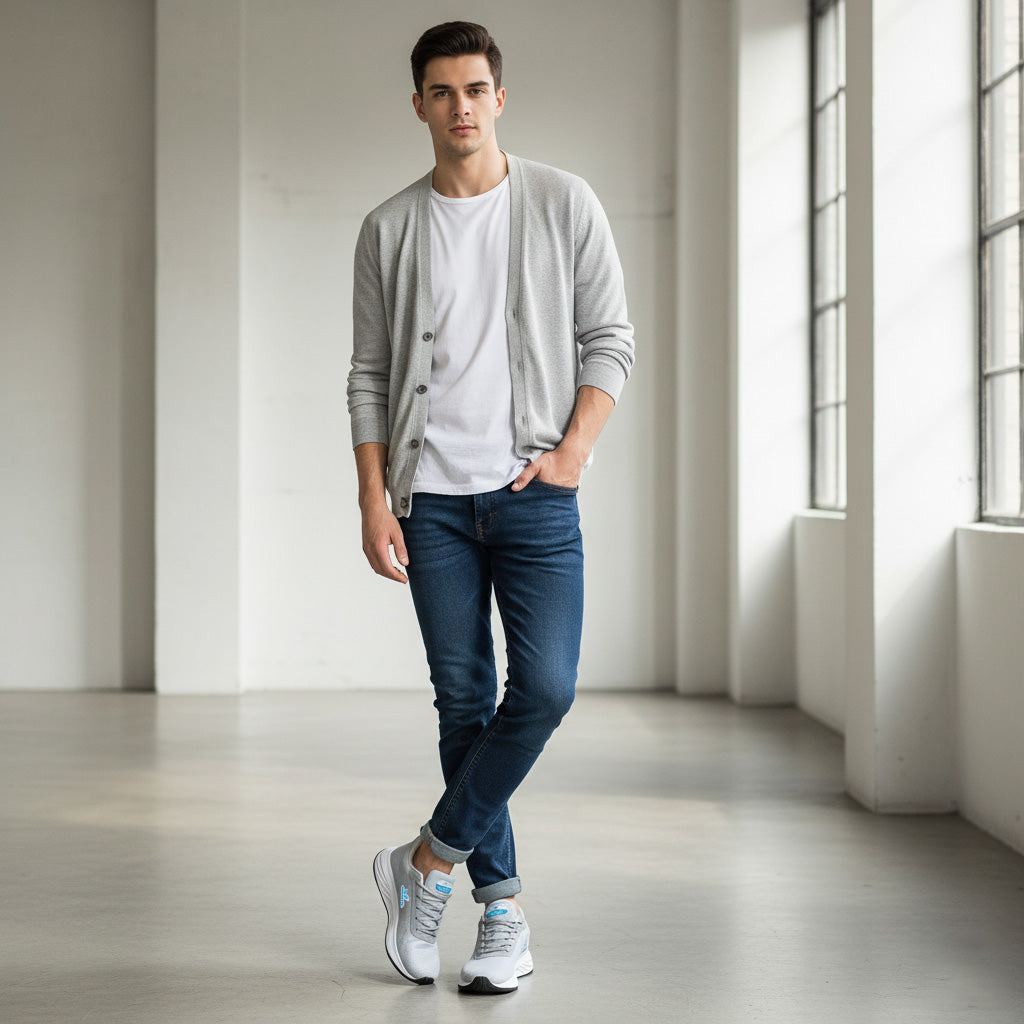 Bersache Lightweight Sports Running Shoes For Men Light Grey-8068