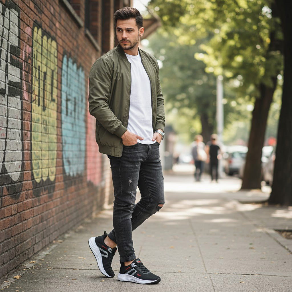 Bersache Lightweight Casual Sneaker Shoes For Men Black-8079