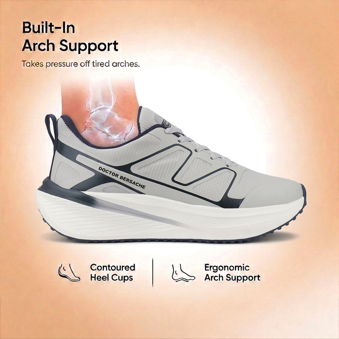 Doctor Bersache Newly Launched Orthopedic Comfort Sport Shoes for Men | Diabetic Friendly | Extra Cushioning | Arch Support | Pain | Grey-DS117