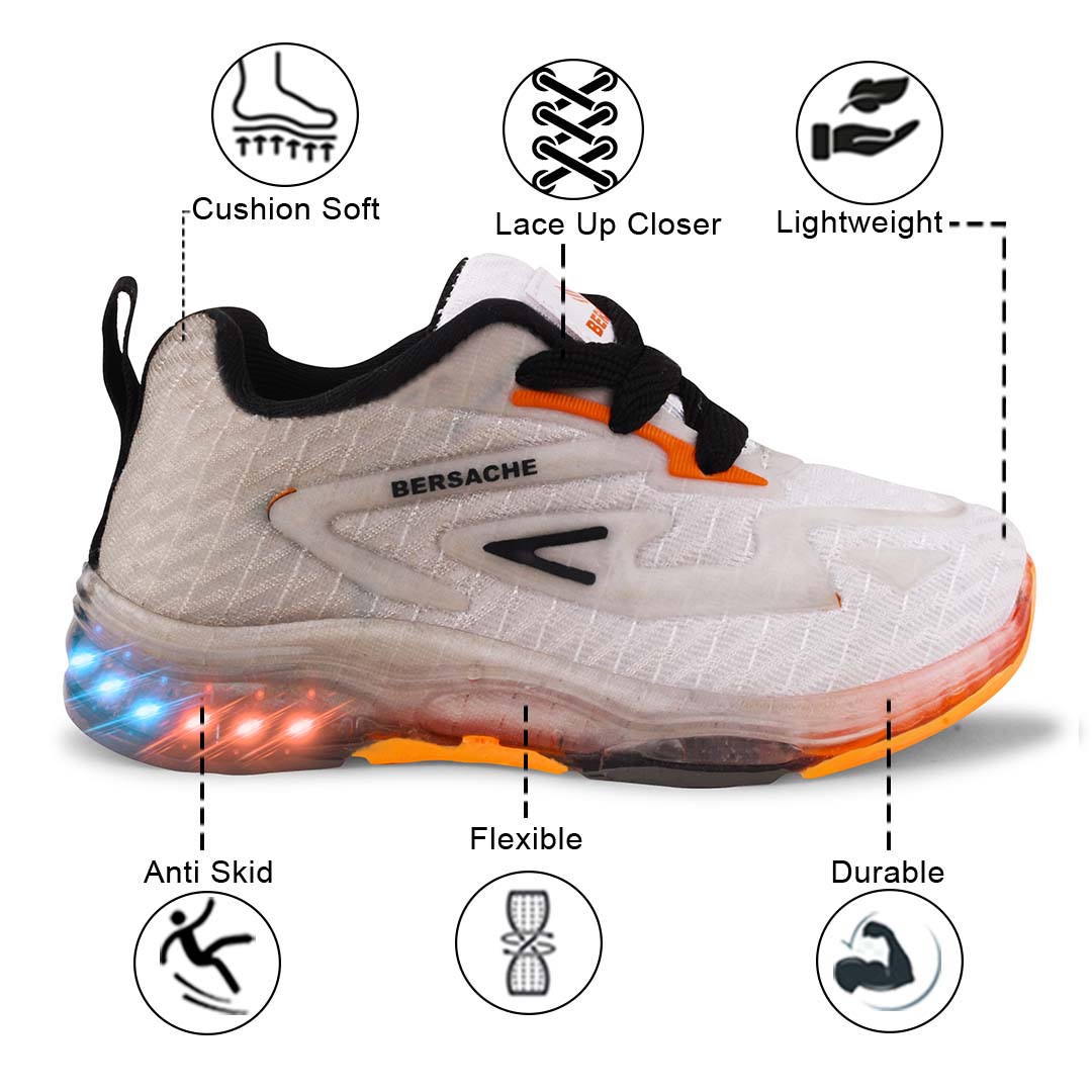 Bersache Premium Sports,walking,Gym,cricket,Trending Running Shoes For Kid's - White -8034.
