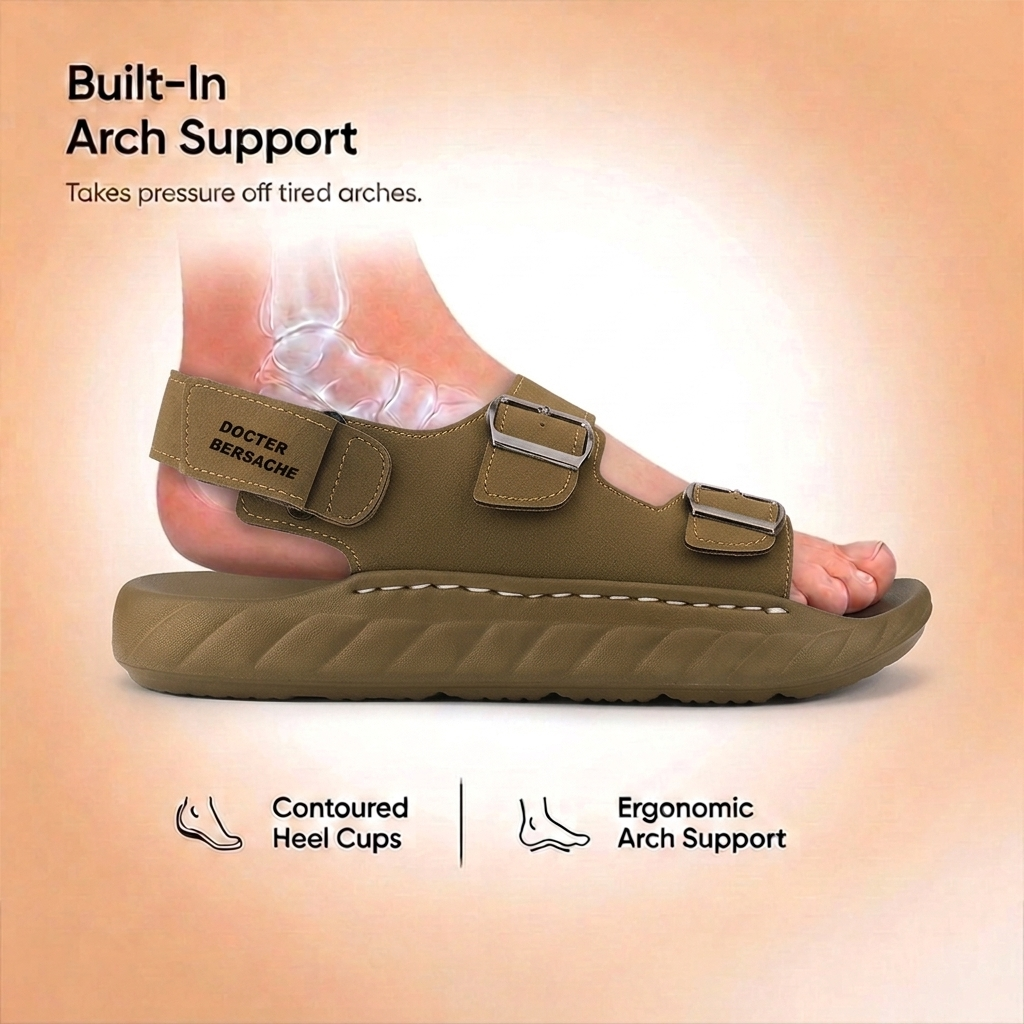 Doctor Bersache Newly Launched Orthopedic Comfort slider for Men | Diabetic Friendly | Extra Cushioning | Arch Support | Pain | Brown-DS135
