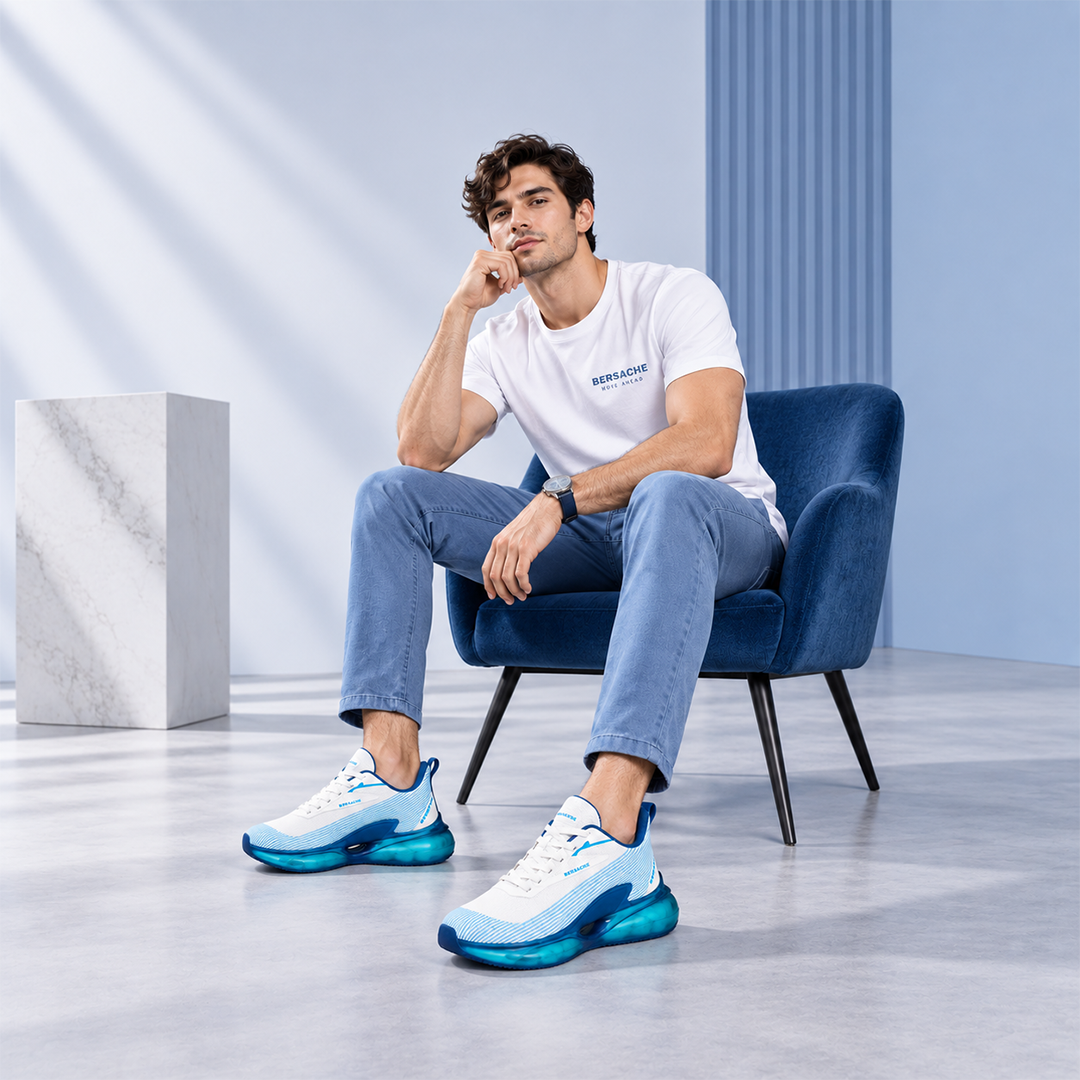 Bersache Premium Sports , Walking,Gym, Cricket, Trending  Running Shoes For Men's (Blue & White-9232)