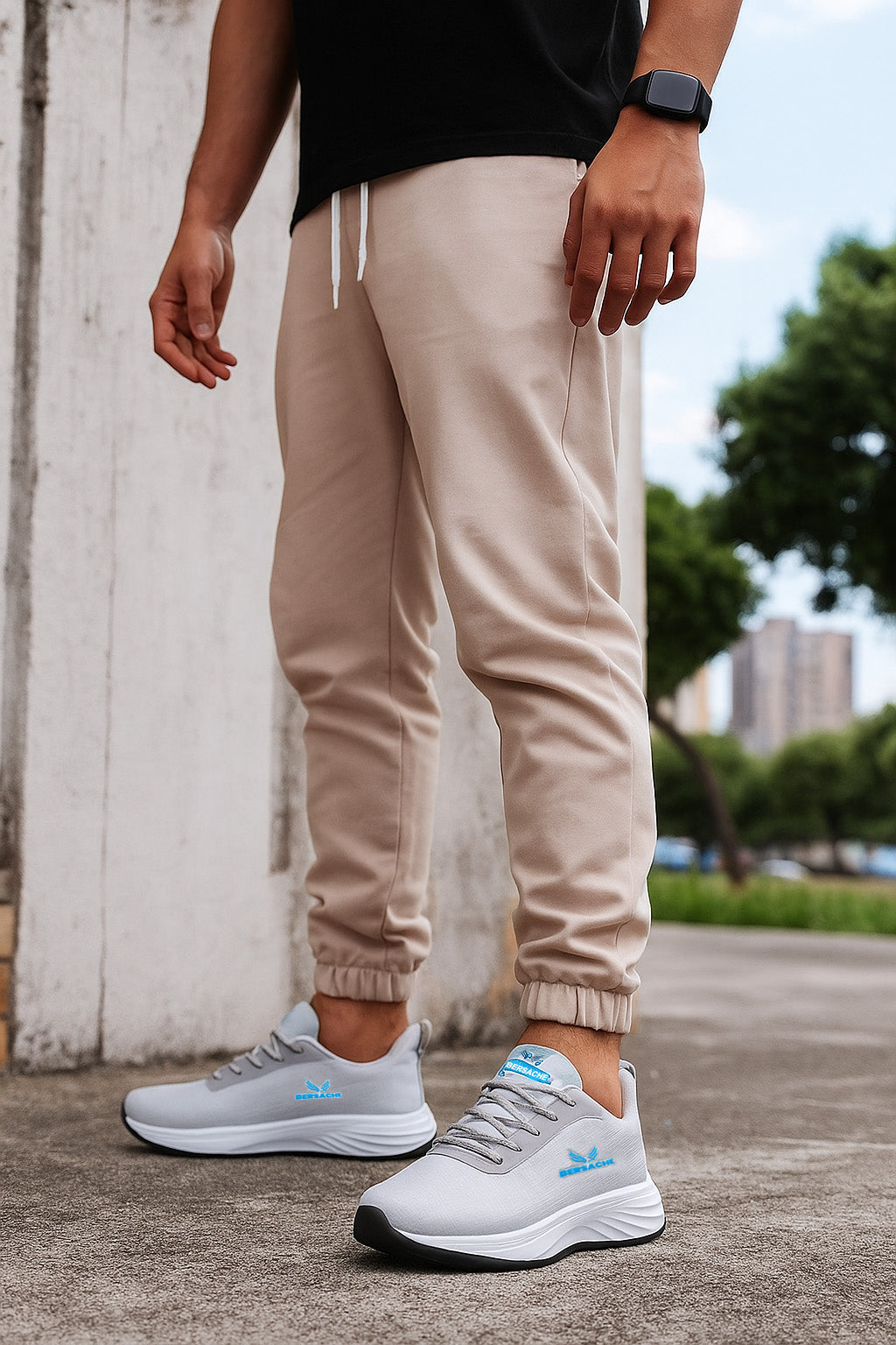 Bersache Lightweight Casual Sneaker Shoes For Men Light Grey-8068