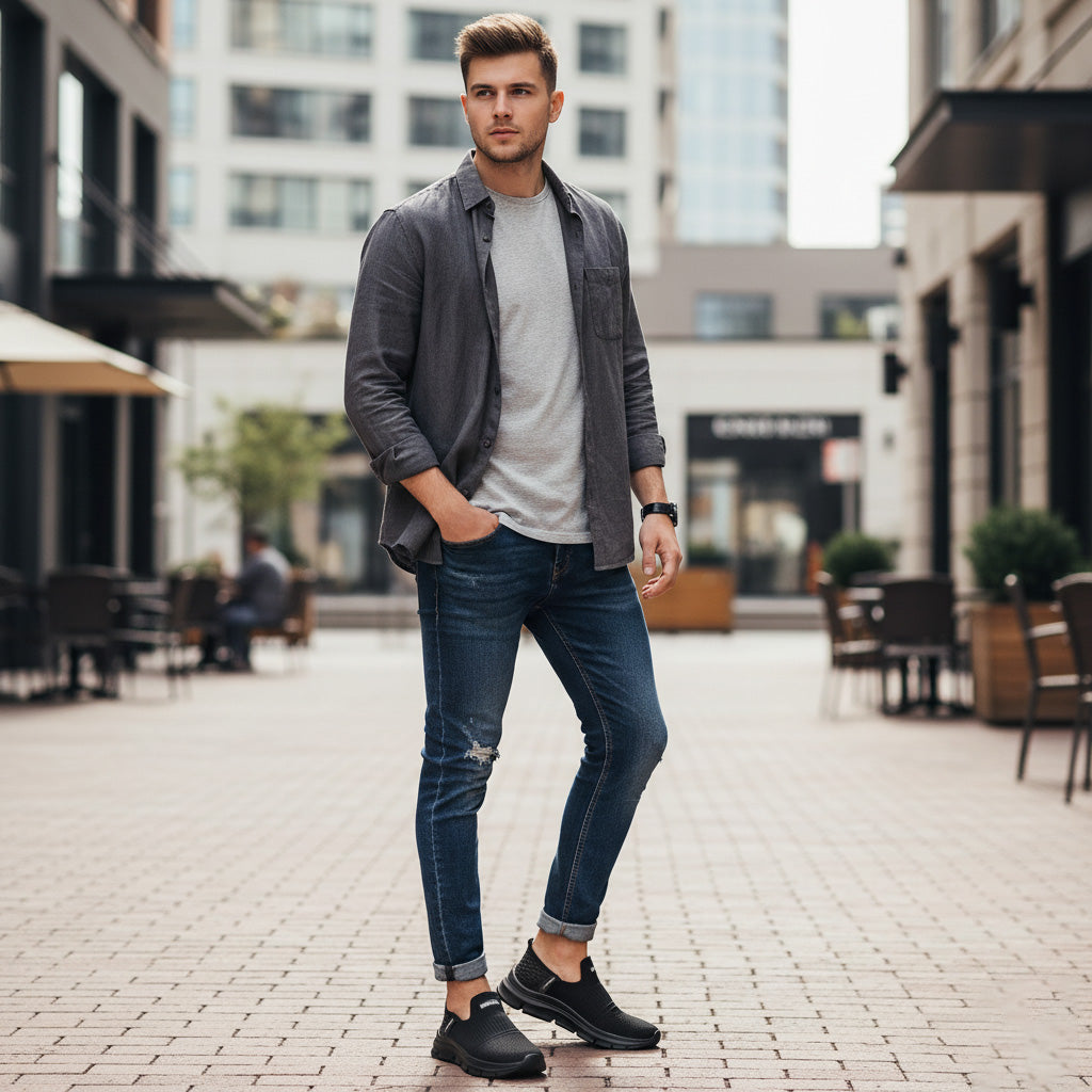 Bersache Lightweight Casual Sneaker Shoes For Men Black-8077