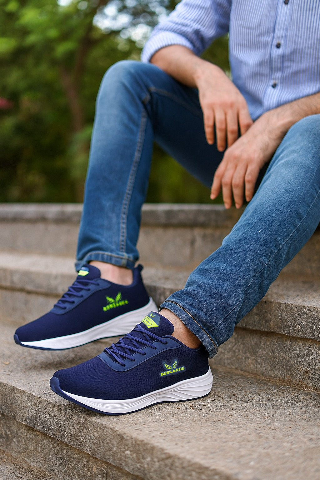 Bersache Lightweight Casual Sneaker Shoes For Men Blue-8069