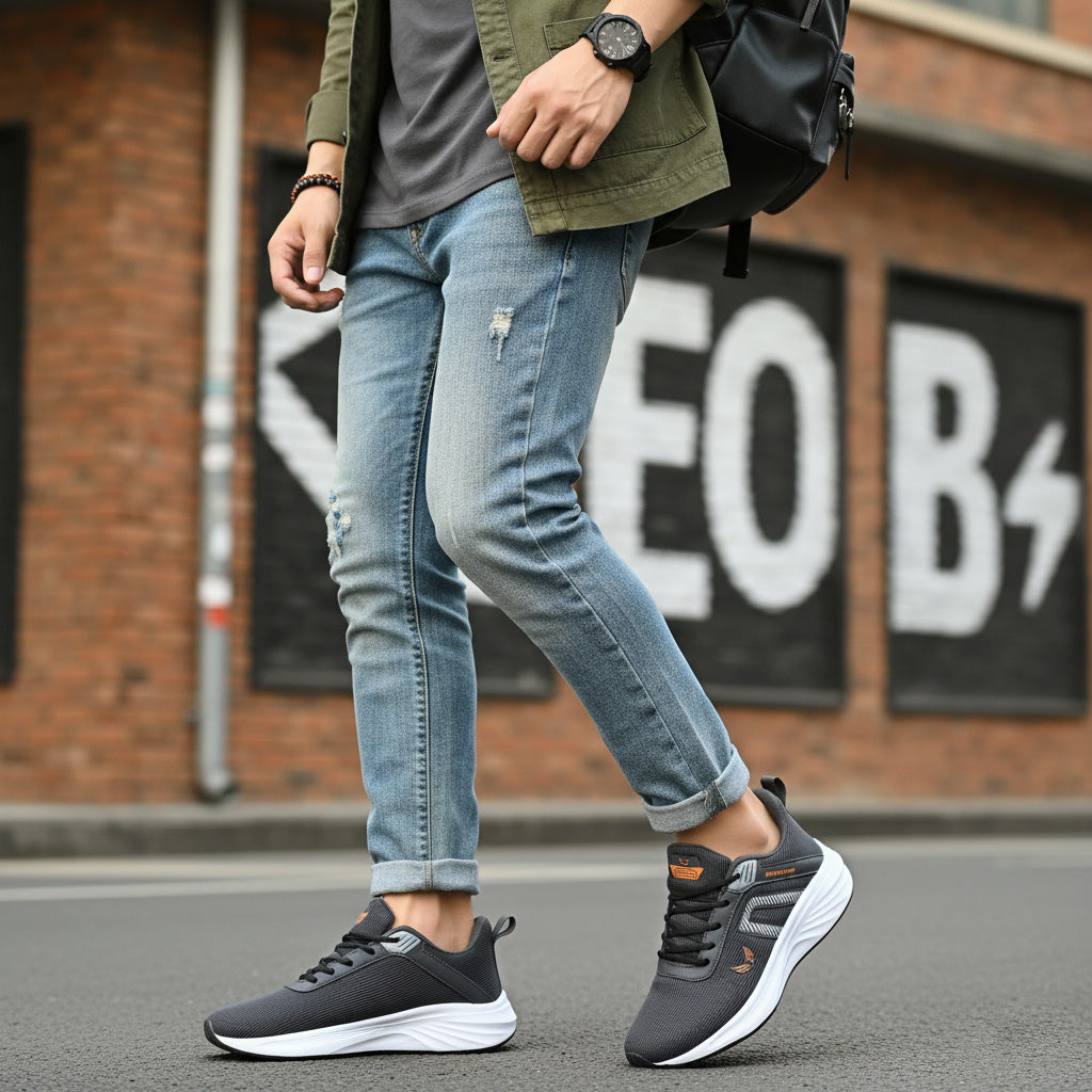 Bersache Lightweight Casual Sneaker Shoes For Men Grey-8080