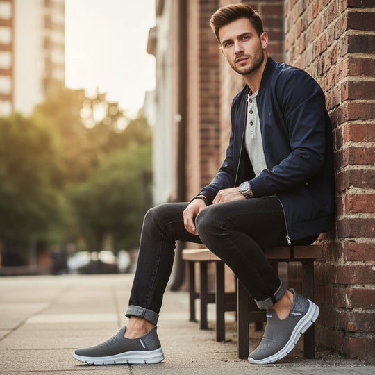 Bersache Lightweight Casual Sneaker Shoes For Men Grey-8076