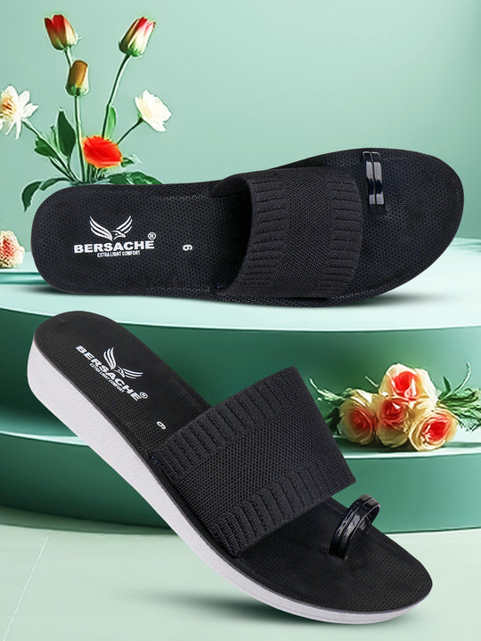 Bersache Extra Soft Classic Casual with  Regular wear with Ultra Soft & Flexibility Technology Flip Flop For women's/Girl's-(6151-Black)