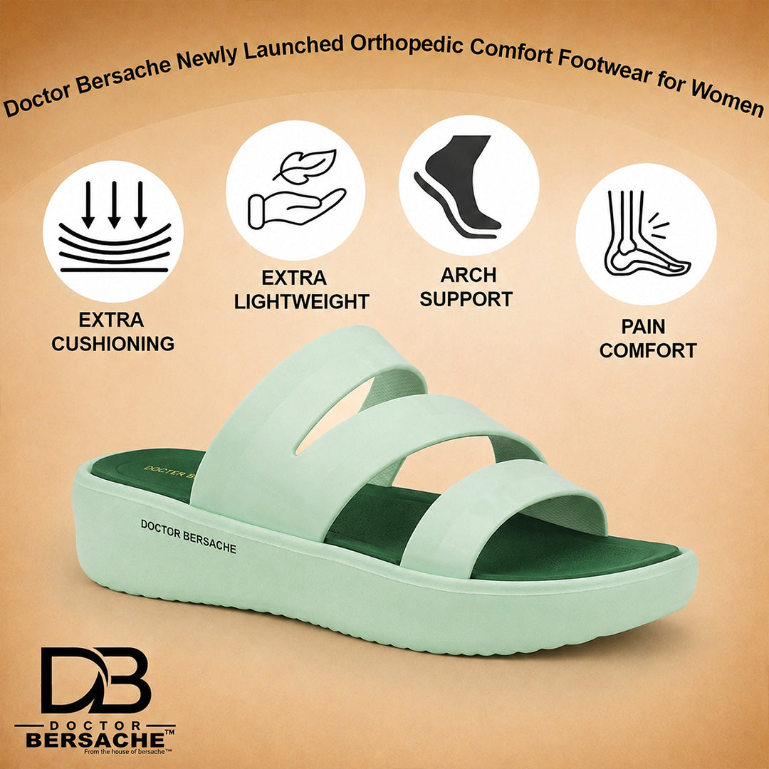Doctor Bersache Newly Launched Orthopedic Comfort Slider for Women | Diabetic Friendly | Extra Cushioning | Arch Support | Pain Green -DS125.
