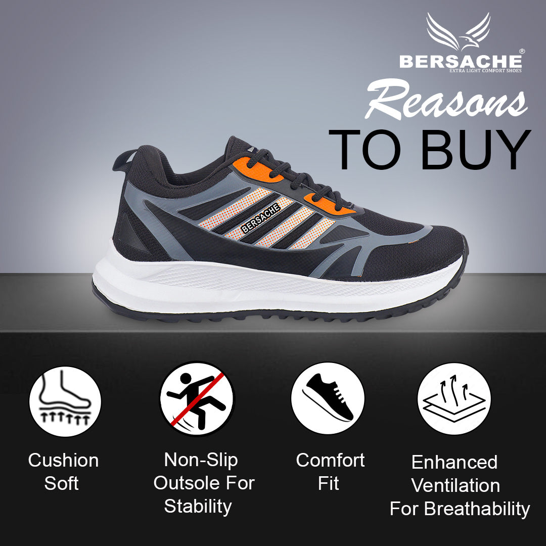 Bersache Lightweight Casual Sneaker Shoes For Men Black-8073