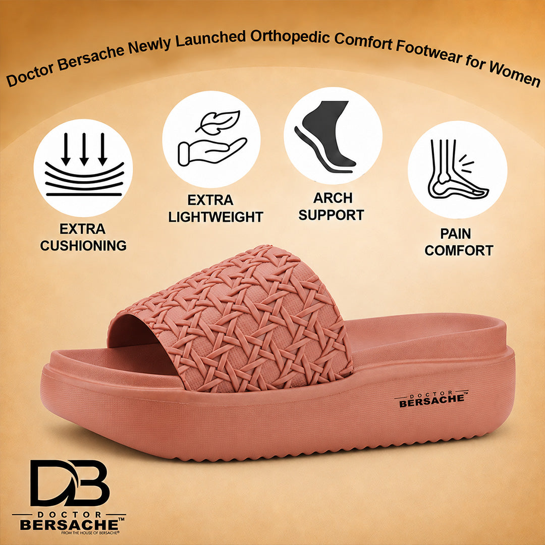 Doctor Bersache Newly Launched Orthopedic Comfort Slippers for Women | Diabetic Friendly | Extra Cushioning | Arch Support | Pain Relief Peach-DB -139