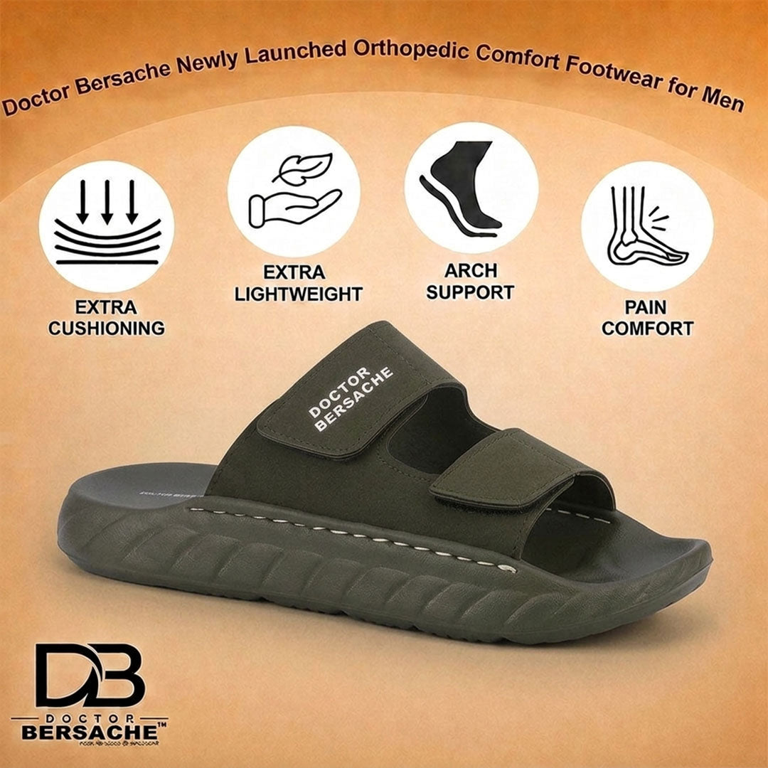 Doctor Bersache Newly Launched Orthopedic Comfort slider for Men | Diabetic Friendly | Extra Cushioning | Arch Support | Pain | Olive Green-DS129
