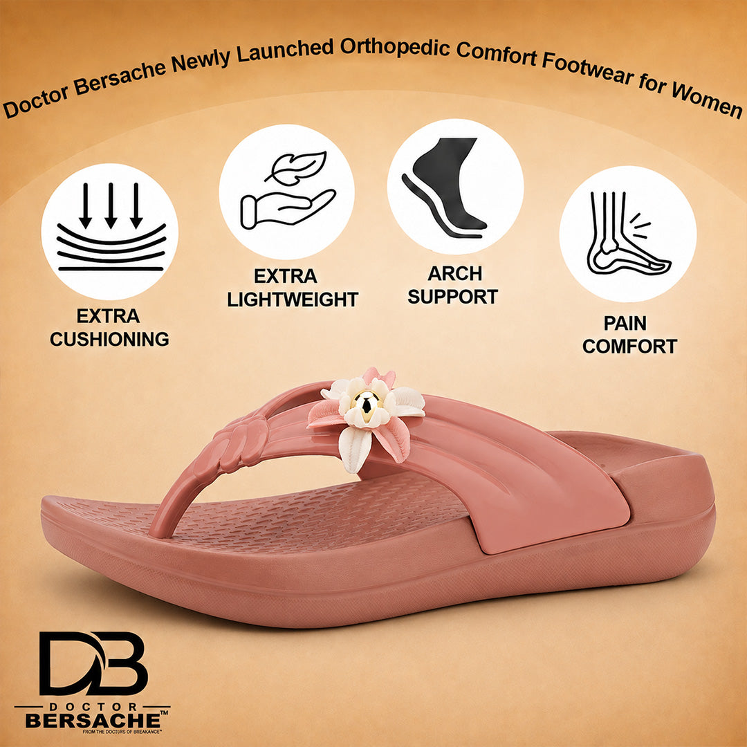 Doctor Bersache Newly Launched Orthopedic Comfort Slippers for Women | Diabetic Friendly | Extra Cushioning | Arch Support | Pain Relief Peach-DB -144