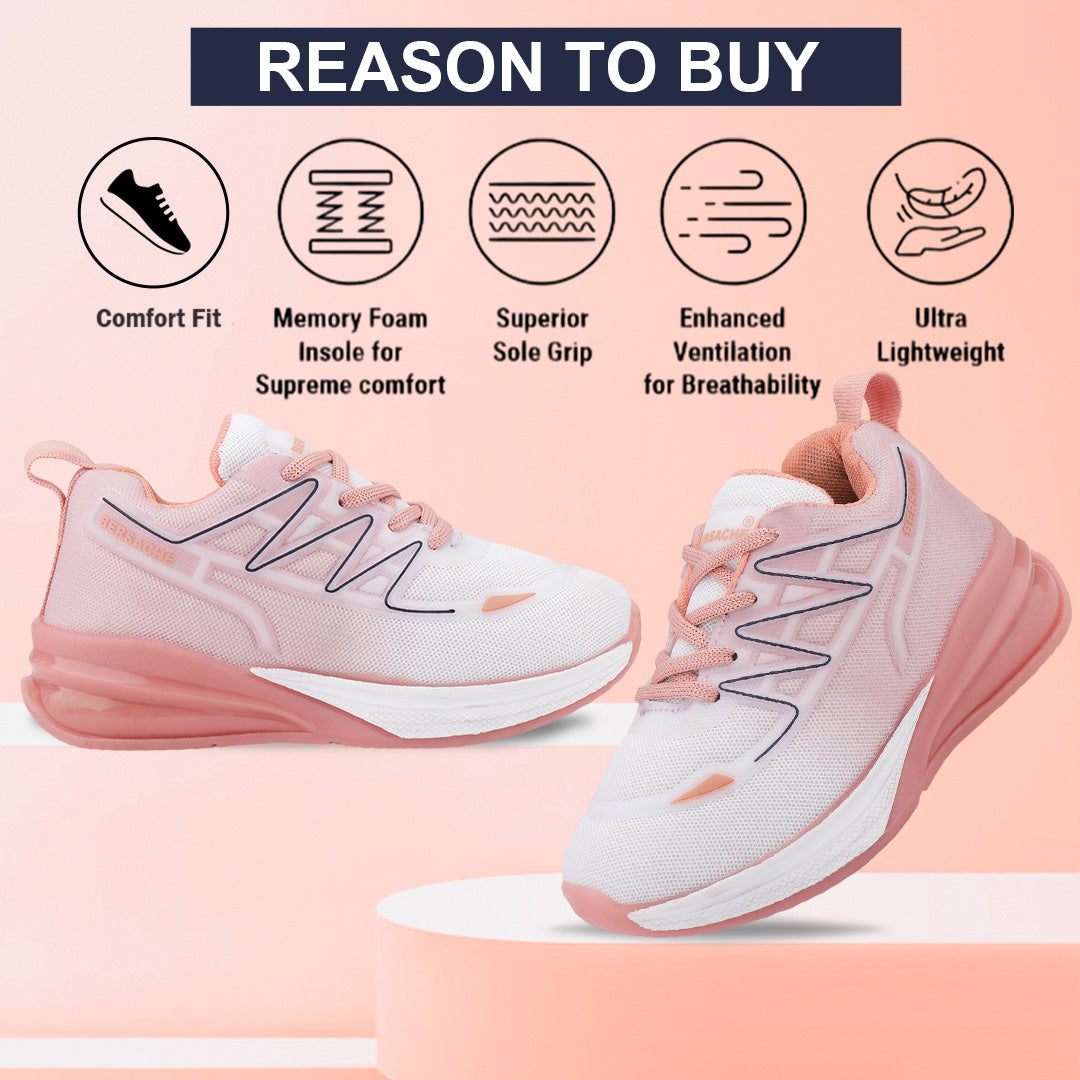 Bersache Casual Sneaker shoe for Kids|Soft Cushioned Insole,Slip-Resistance Casuals For Kids - Pink- 8088.