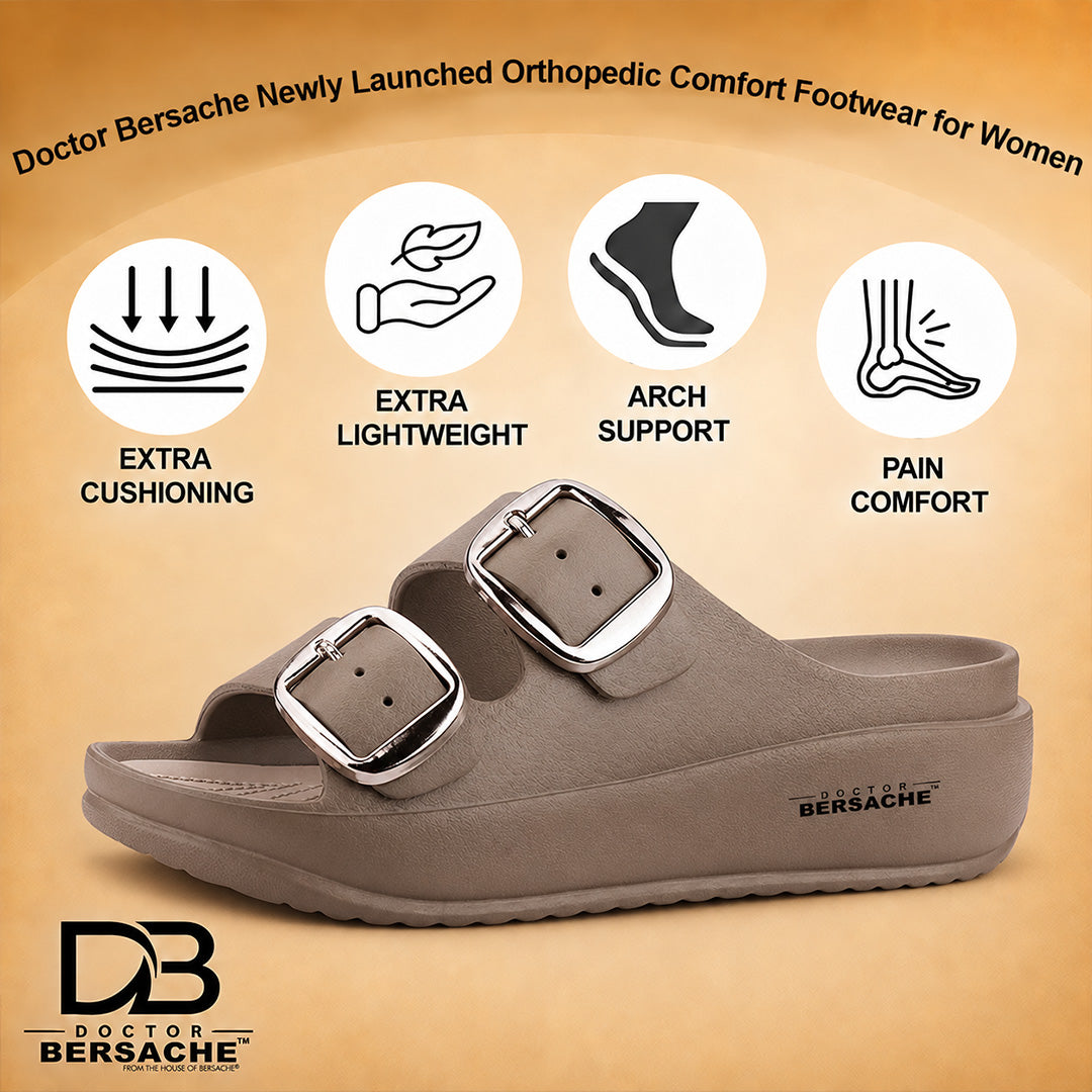 Doctor Bersache Newly Launched Orthopedic Comfort Slippers for Women | Diabetic Friendly | Extra Cushioning | Arch Support | Pain Relief Brown-DB -141