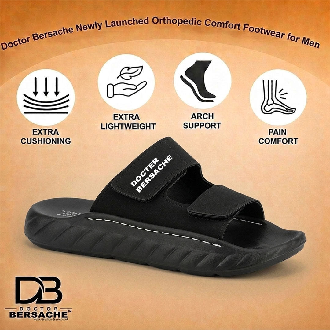 Doctor Bersache Newly Launched Orthopedic Comfort slider for Men | Diabetic Friendly | Extra Cushioning | Arch Support | Pain | Black-DS130