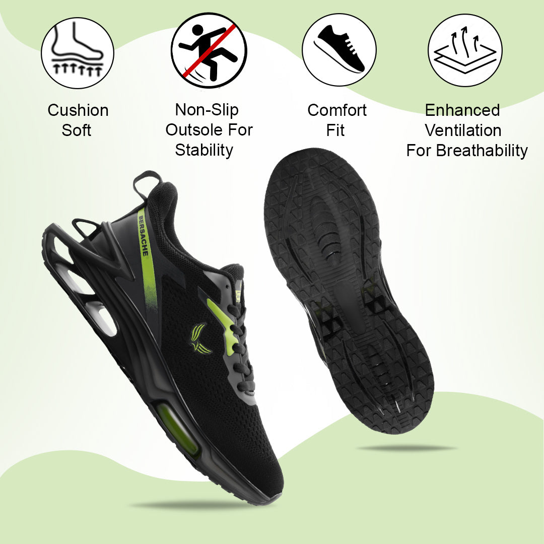 Bersache Premium Casual ,Gym, Trending Stylish Running Shoes For Men  (9195-Black).