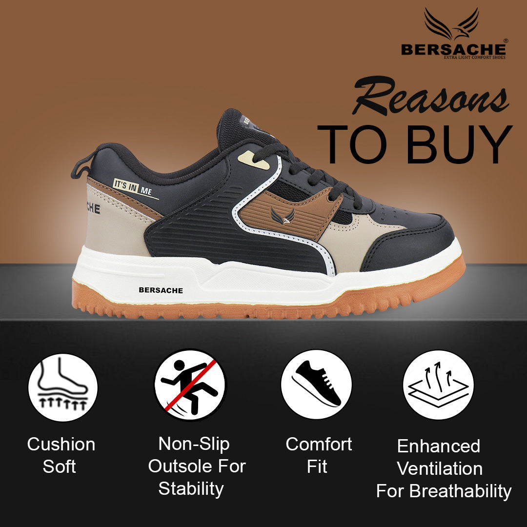 Bersache Premium Sports ,walking,Gym,cricket, Trending  Running Shoes For Men's (Brown-White-8148)