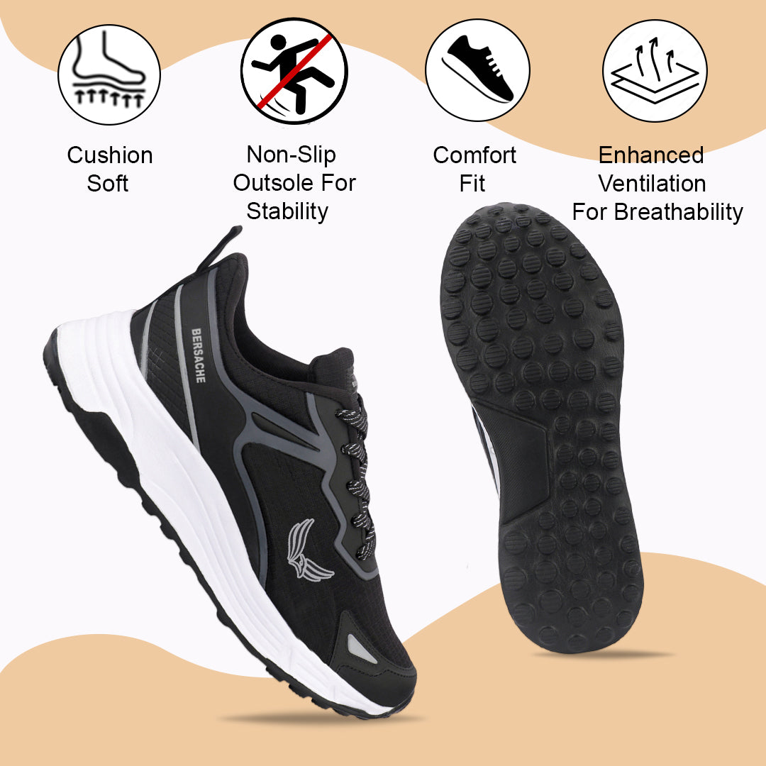 Bersache Casual Sneaker shoe for Men| Soft Cushioned Insole , Slip-Resistance Casuals For Men (Black-Gray-8123)