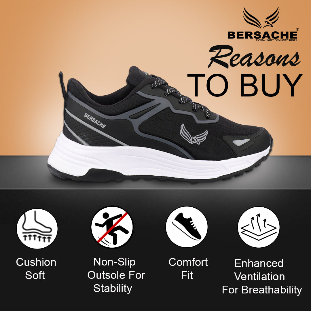 Bersache Premium Sports ,walking,Gym,cricket, Trending  Running Shoes For Men's (Black-Gray-8123)