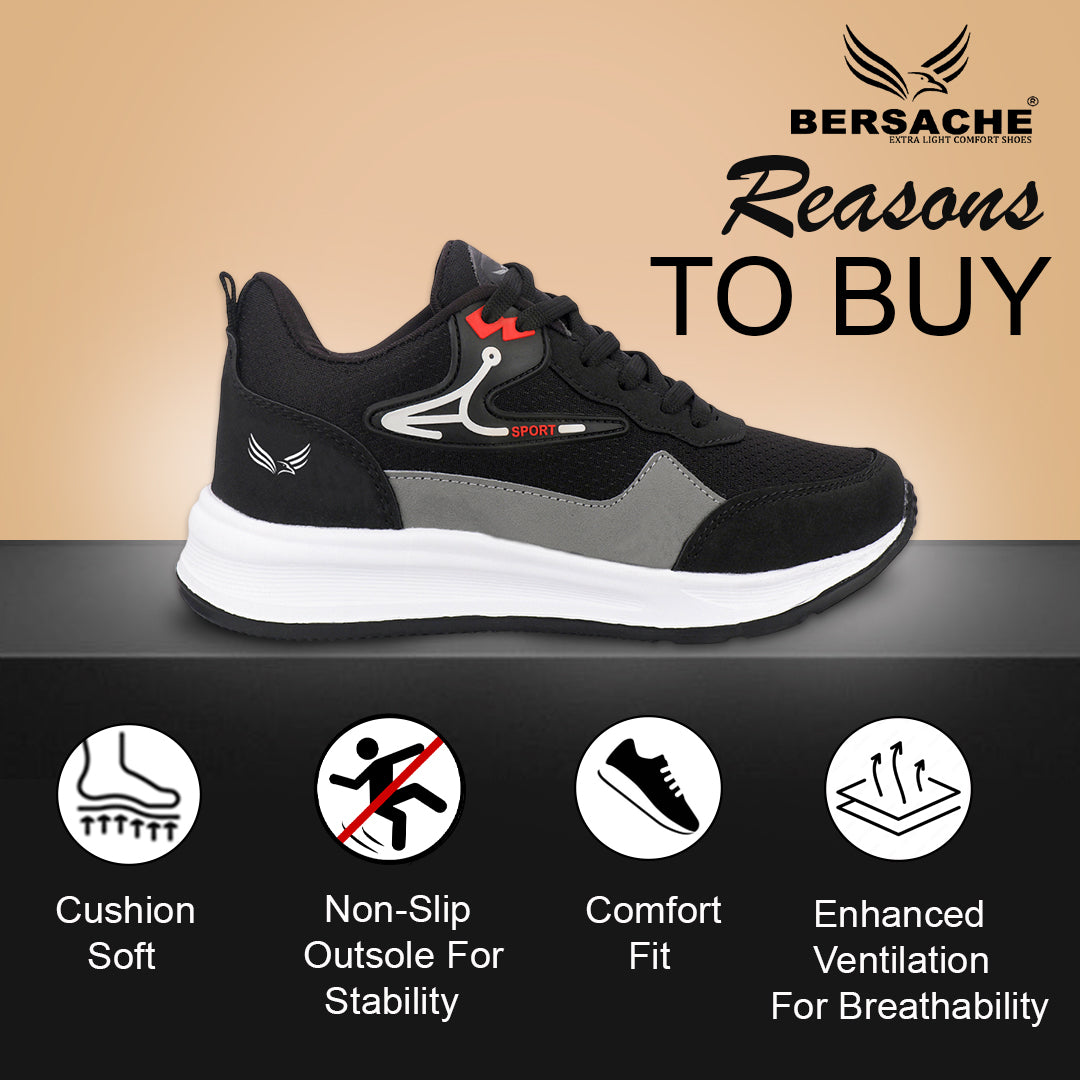 Bersache Premium Sports ,walking,Gym,cricket, Trending  Running Shoes For Men's (Black-8131)