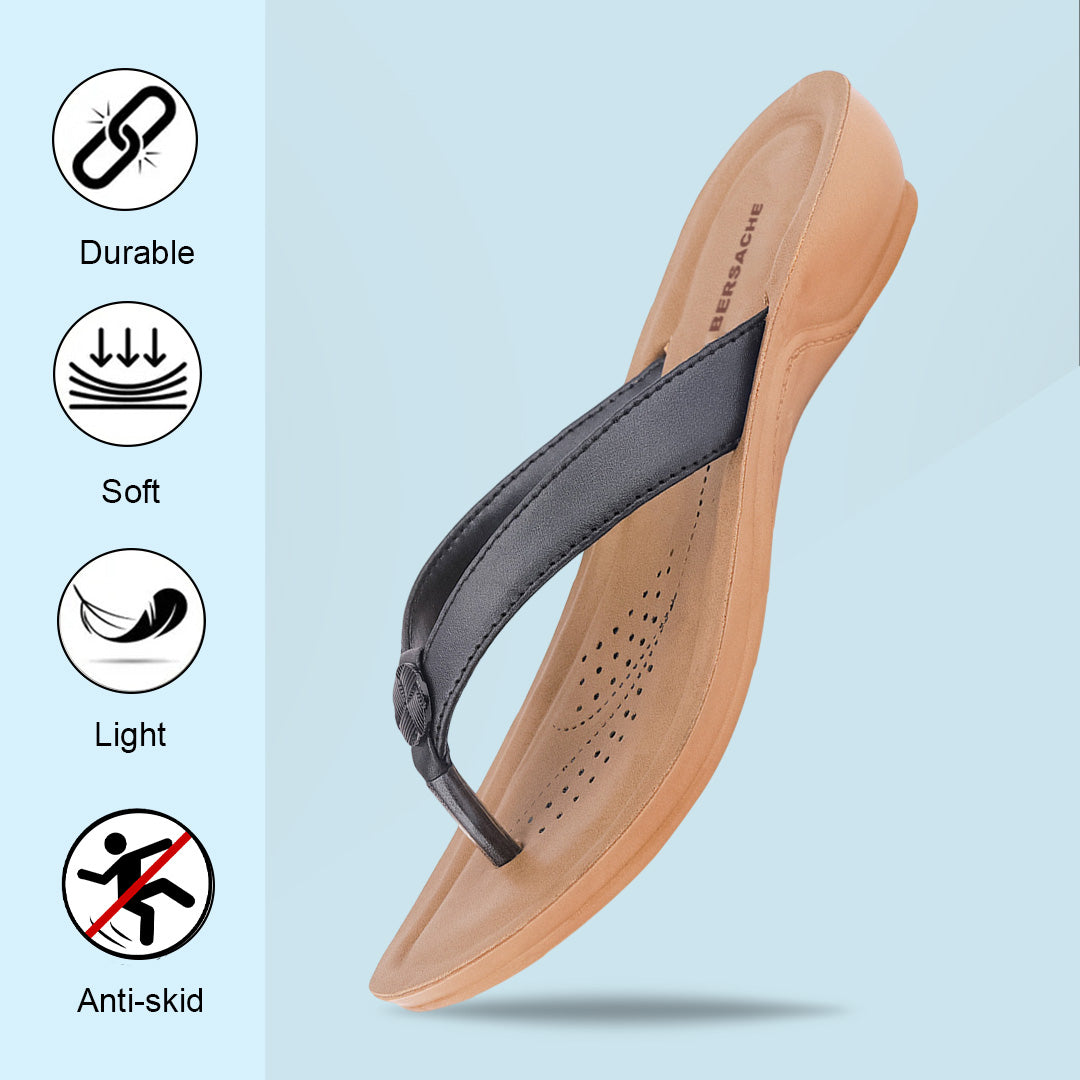 Bersache Extra Soft Classic Casual with  Regular wear with Ultra Soft & Flexibility Technology Flip Flop For women's/Girl's-(Black-6229)