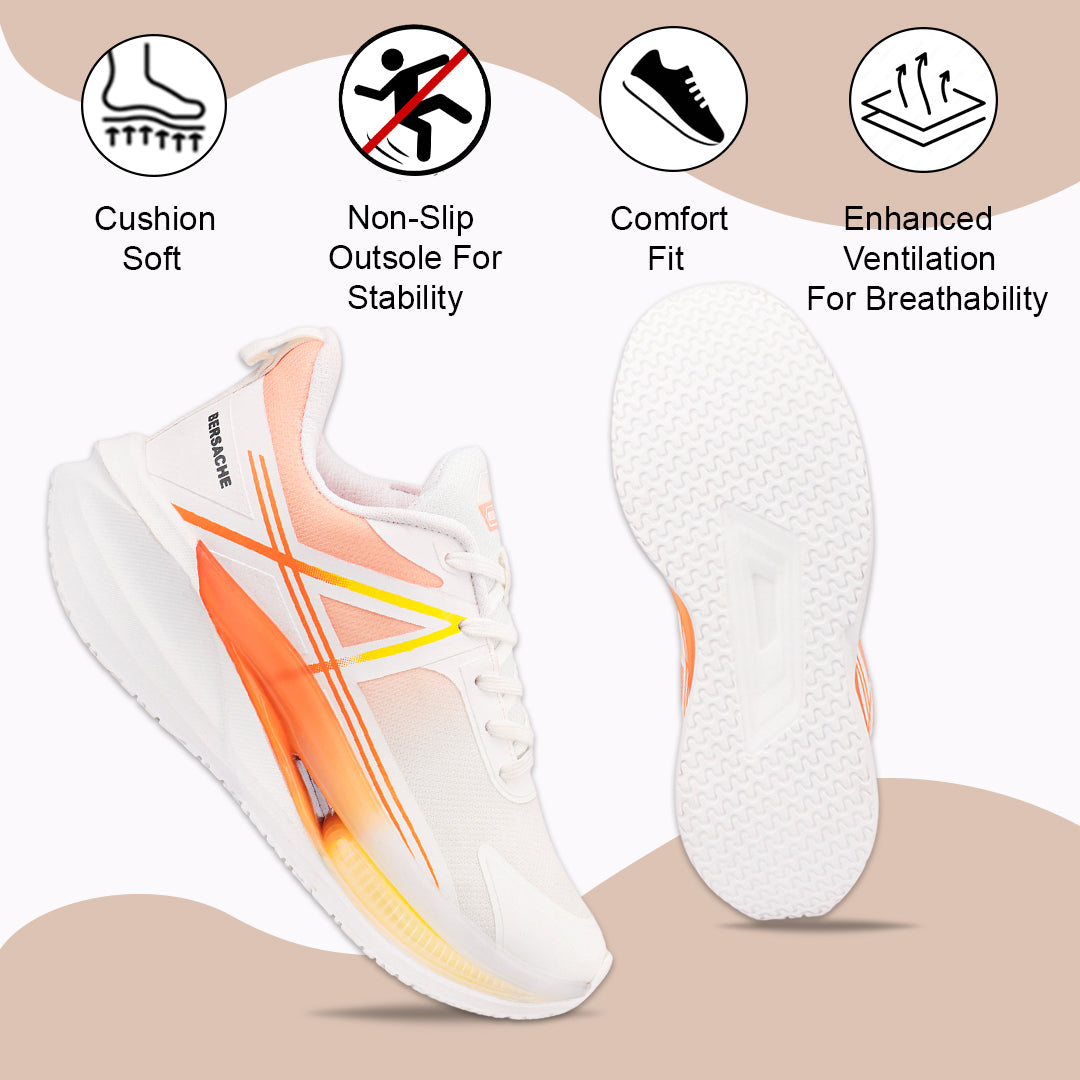 Bersache Casual Sneaker shoe for Men| Soft Cushioned Insole , Slip-Resistance Casuals For Men (Orange & White-9226)
