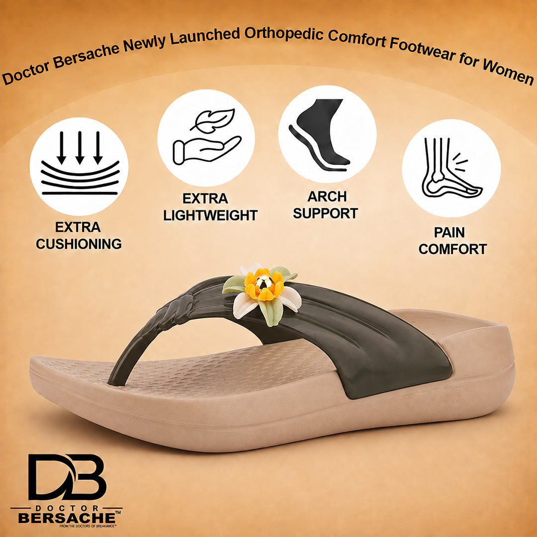 Doctor Bersache Newly Launched Orthopedic Comfort Slippers for Women | Diabetic Friendly | Extra Cushioning | Arch Support | Pain Relief Beige-DB -145