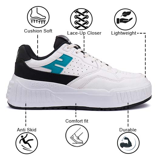 Bersache Lightweight Sports Running Shoes For Men Light (White & Black-8047)