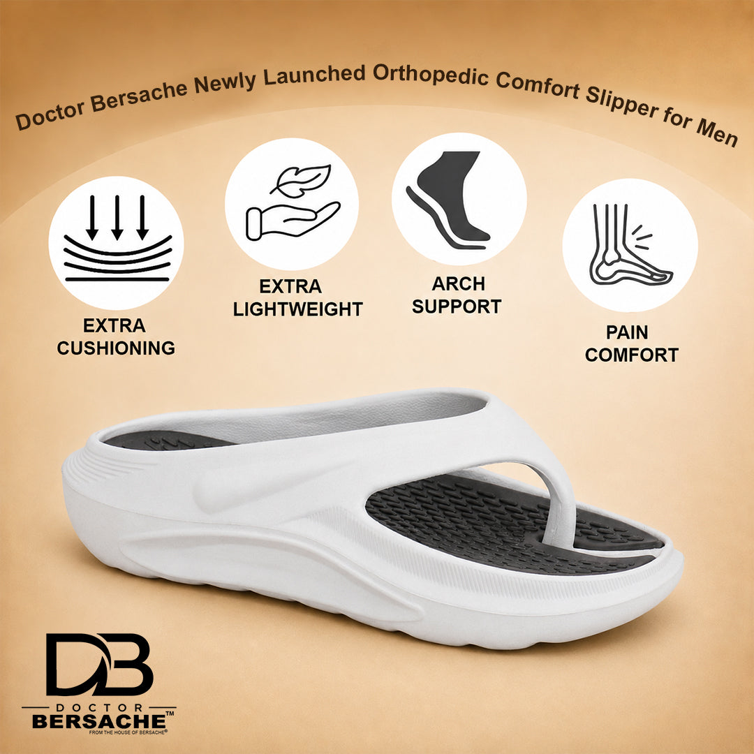 Doctor Bersache Newly Launched Orthopedic Comfort Slippers And Flip-Flop for Men | Diabetic Friendly | Extra Cushioning | Arch Support | Pain |  White DS101