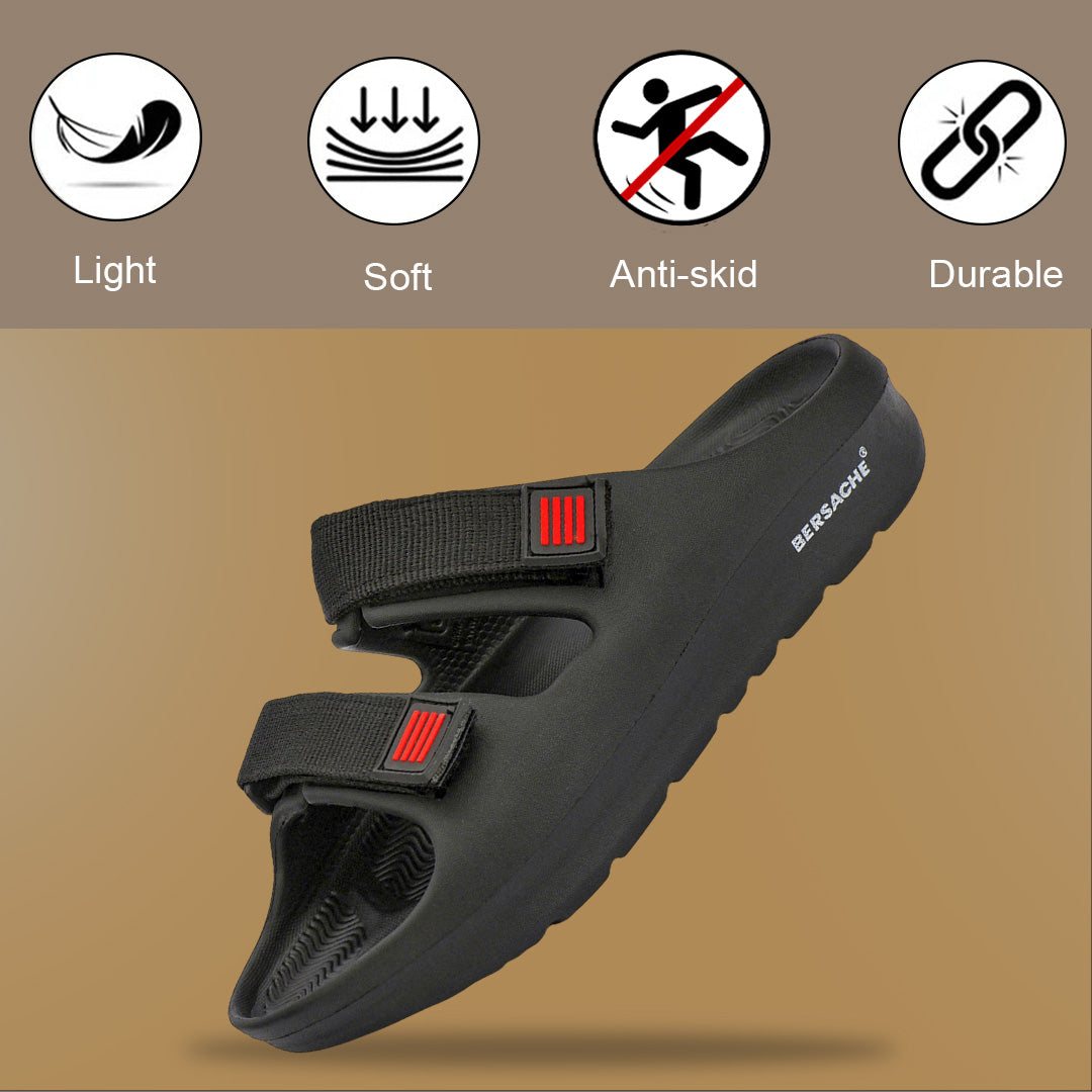 Bersache Extra Soft Classic Casual with  Regular wear with Ultra Soft & Flexibility Technology Sandal For Men's & Boy's-(Black-6266)