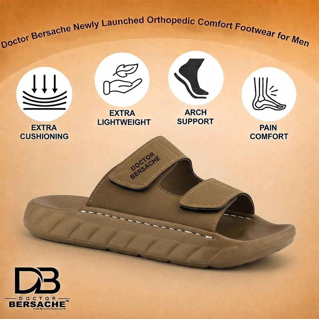 Orthopedic Comfort slider for Men | Diabetic Friendly | Extra Cushioning | Arch Support | Pain | Brown-DS128