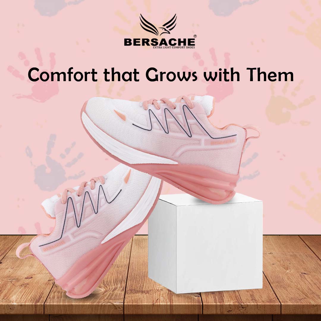 Bersache Premium Sports,walking,Gym,cricket,Trending Running Shoes For Kid's - Pink -8088.