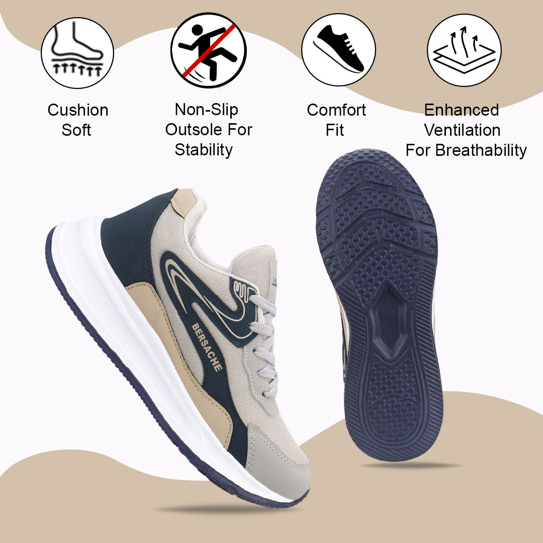 Bersache Casual Sneaker shoe for Men| Soft Cushioned Insole , Slip-Resistance Casuals For Men (Blue-beige-8136)