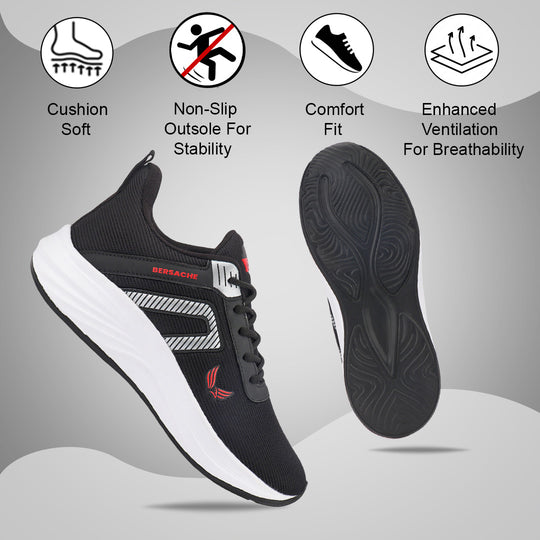 Bersache Lightweight Casual Sneaker Shoes For Men Black-8079