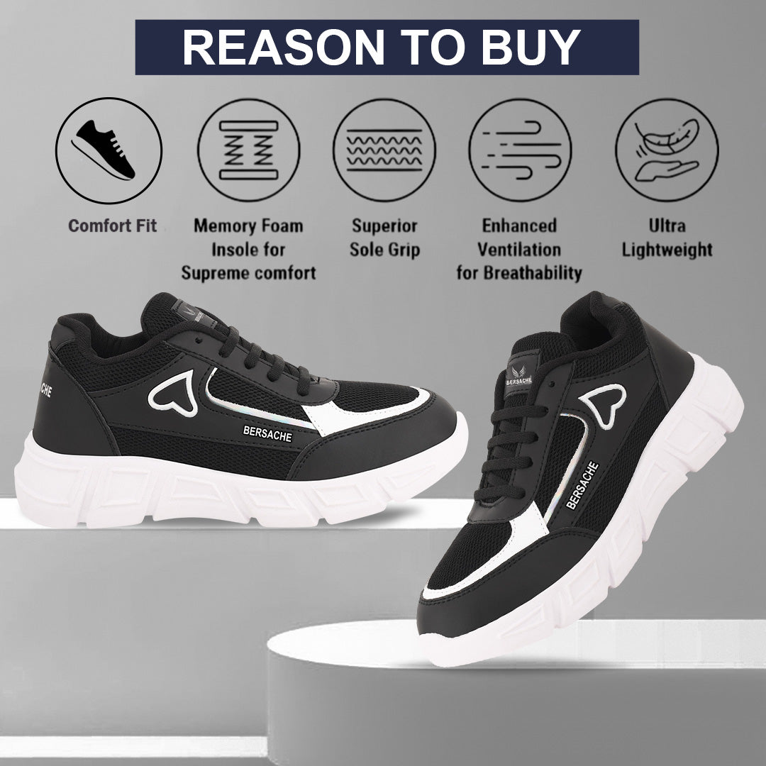 Bersache Casual Sneaker shoe for Women| Soft Cushioned Insole , Slip-Resistance Casuals For Women's-(8114-Black)
