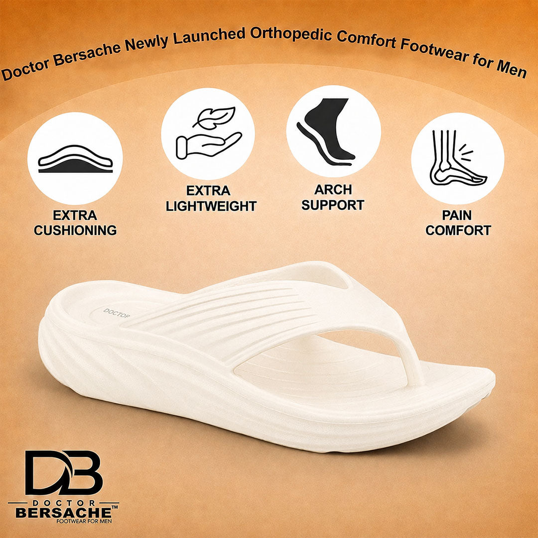 Doctor Bersache Newly Launched Orthopedic Comfort Slipper & Flip-flop for Men | Diabetic Friendly | Extra Cushioning | Arch Support | Pain | White-DS110.
