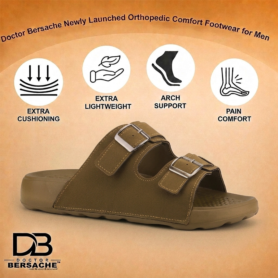 Doctor Bersache Newly Launched Orthopedic Comfort slider for Men | Diabetic Friendly | Extra Cushioning | Arch Support | Pain | Brown-DS131