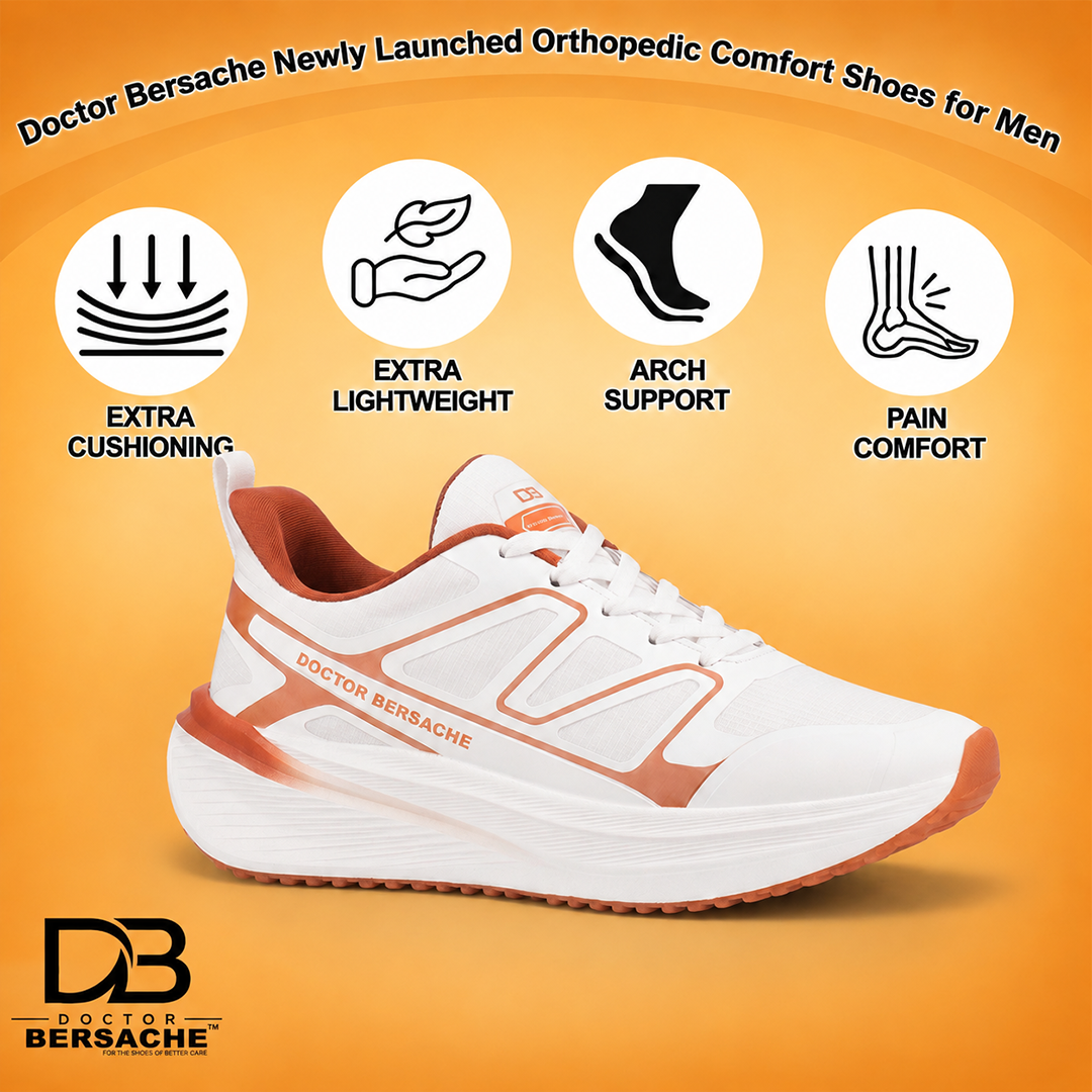 Doctor Bersache Newly Launch Pain Relief Sports Shoes for Men | Diabetic Friendly | Orthopedic Design | Extra Cushioning | Arch Support insole | White-DB-118