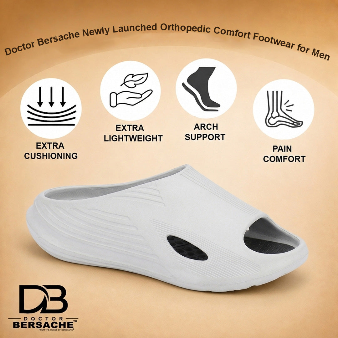 Doctor Bersache Newly Launched Orthopedic Comfort Slider for Men | Diabetic Friendly | Extra Cushioning | Arch Support | Pain | White DS103.
