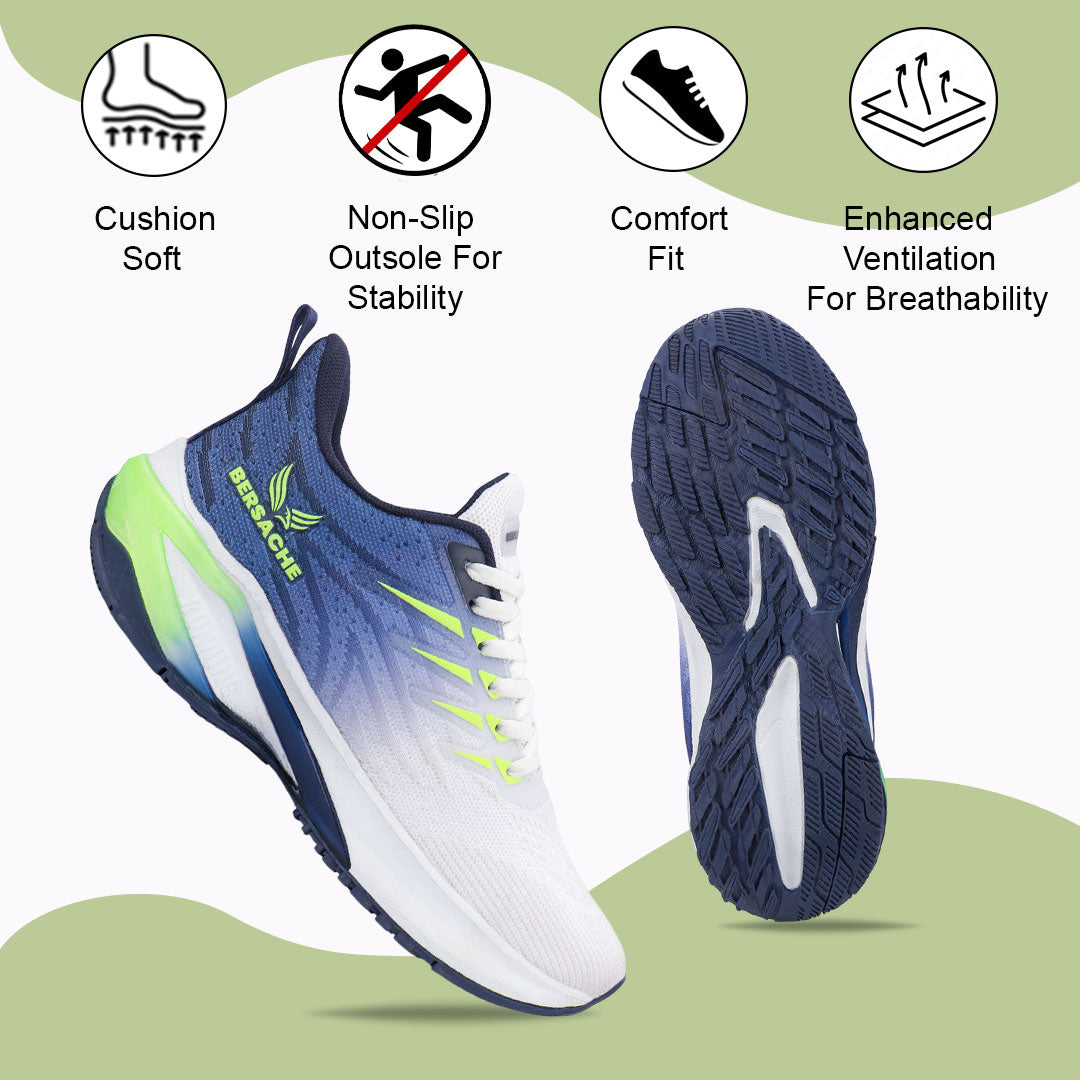 Bersache Casual Sneaker shoe for Men| Soft Cushioned Insole , Slip-Resistance Casuals For Men (Blue-White-9213).