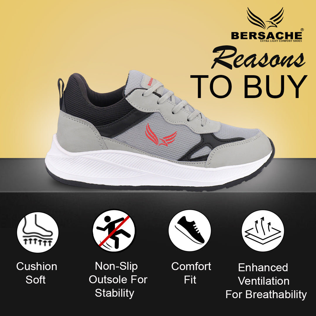 Bersache Premium Sports ,walking,Gym,cricket, Trending  Running Shoes For Men's (Gray-8124)