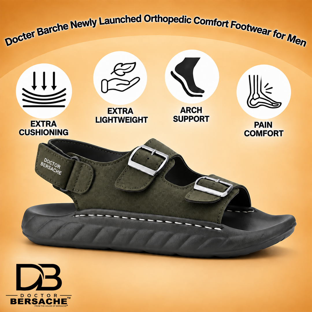 Doctor Bersache Newly Launched Orthopedic Comfort slider for Men | Diabetic Friendly | Extra Cushioning | Arch Support | Pain | Olive -DS134
