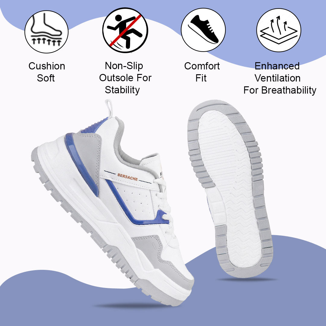 Bersache Casual Sneaker shoe for Men| Soft Cushioned Insole , Slip-Resistance Casuals For Men (Grey & White-9221).
