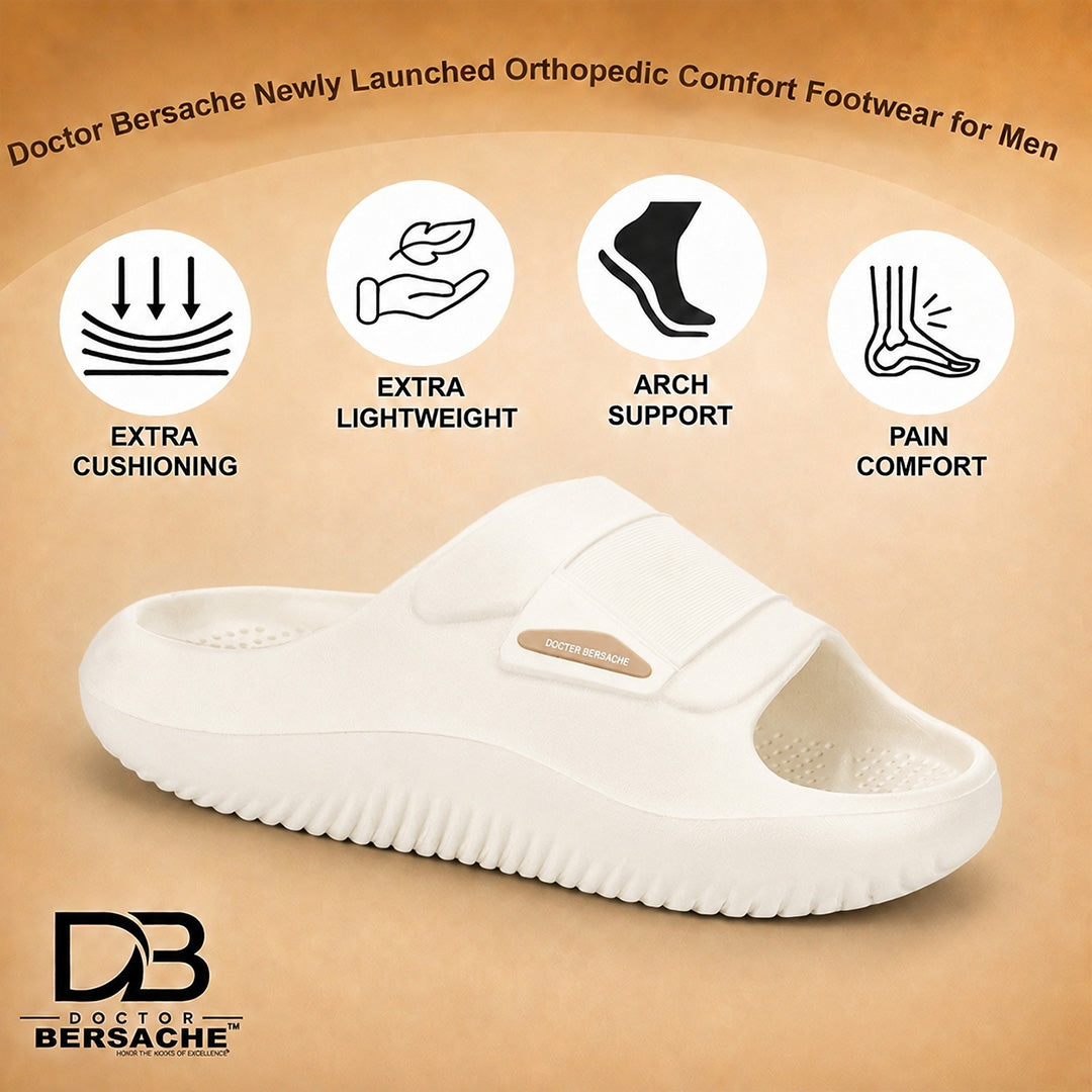 Doctor Bersache Newly Launched Orthopedic Comfort Slider for Men | Diabetic Friendly | Extra Cushioning | Arch Support | Pain | White DS105 .