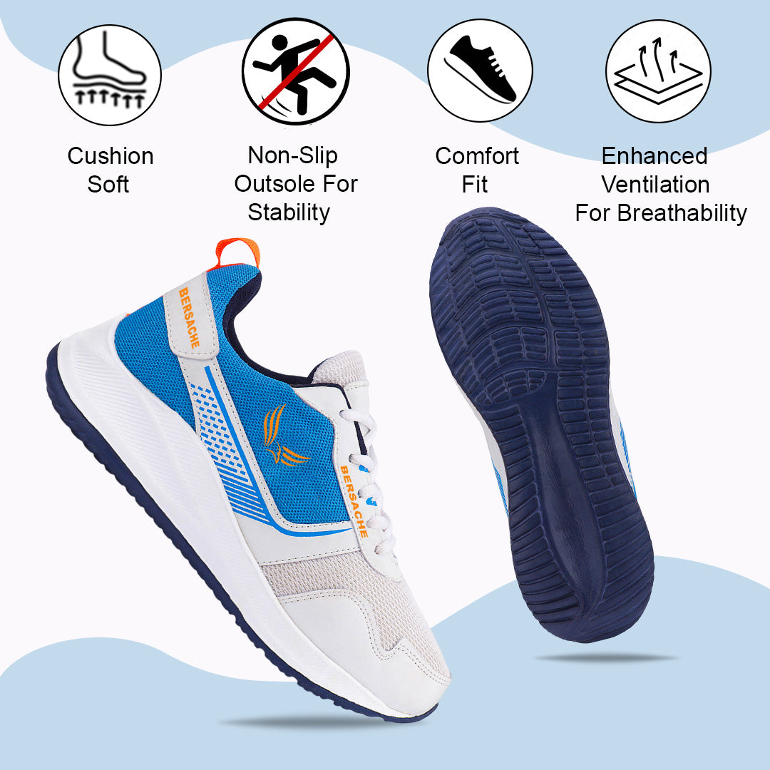Bersache Lightweight Casual Sneaker Shoes For Men (White-8108)