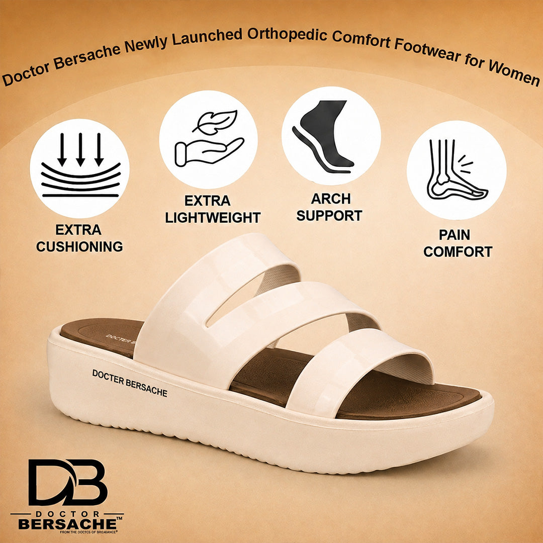 Doctor Bersache Newly Launched Orthopedic Comfort Slider for Women | Diabetic Friendly | Extra Cushioning | Arch Support | Pain Relief Beige -DB -126