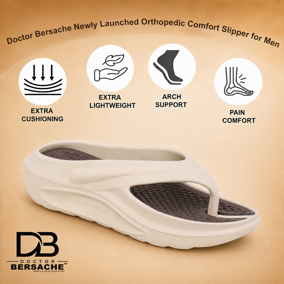 Doctor Bersache Newly Launched Orthopedic Comfort Slippers And Flip-Flop for Men | Diabetic Friendly | Extra Cushioning | Arch Support | Pain | Beige DS102